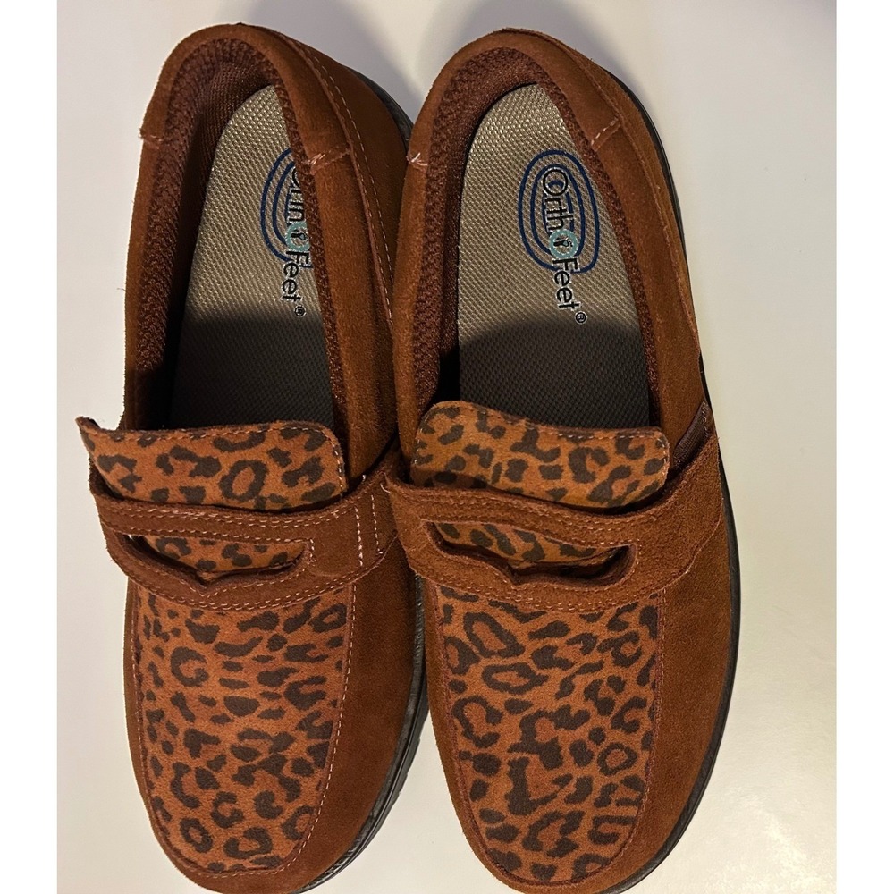 Orthofeet Womens 11 X-Wide Leopard Print Leather Penny Loafers Brown Used - Picture 14 of 15